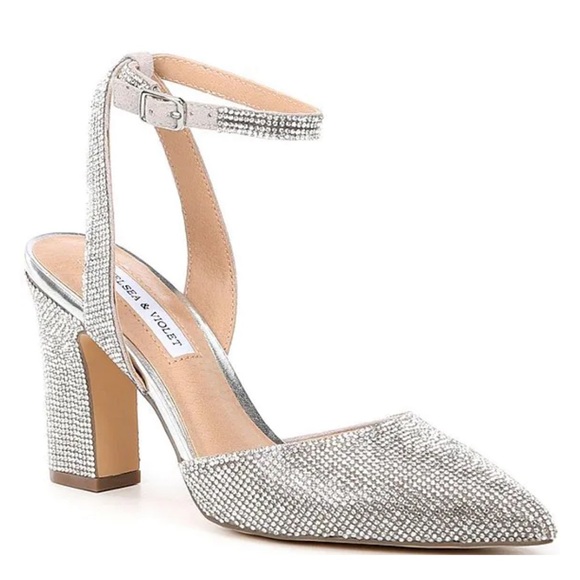 Chelsea & Violet | Mary Rhinestone Silver Pointed Toe Pumps sparkly size 9 - Picture 8 of 8